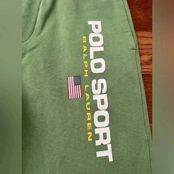 Polo Sport Ralph Lauren kids Olive Green Logo Fleece Jogger Pants Sz M (10-12) - Picture 3 of 6